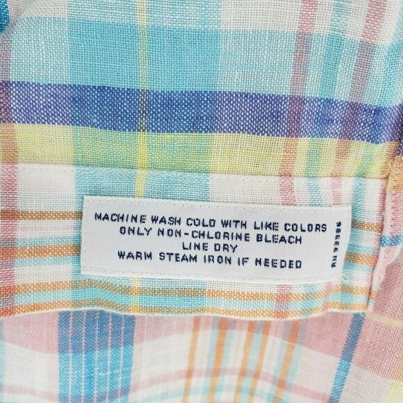 Brooks Brothers Irish Linen Button Up Shirt Mens XL Blue Pink Beach Wedding Vtg - Picture 6 of 12